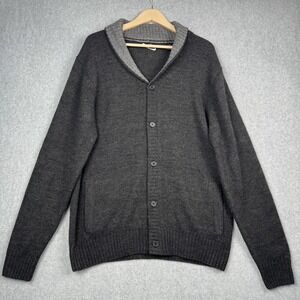 Wool Blend Cardigan Mens XL Gray Sweater Button Up Shawl Collar Grandpa Academia